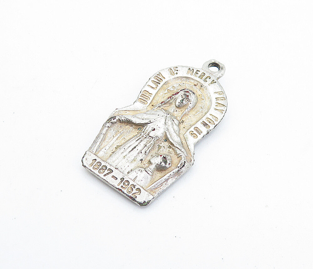925 Sterling Silver  Vintage Antique Our Lady Of Mercy Mission Pendant  PT4993