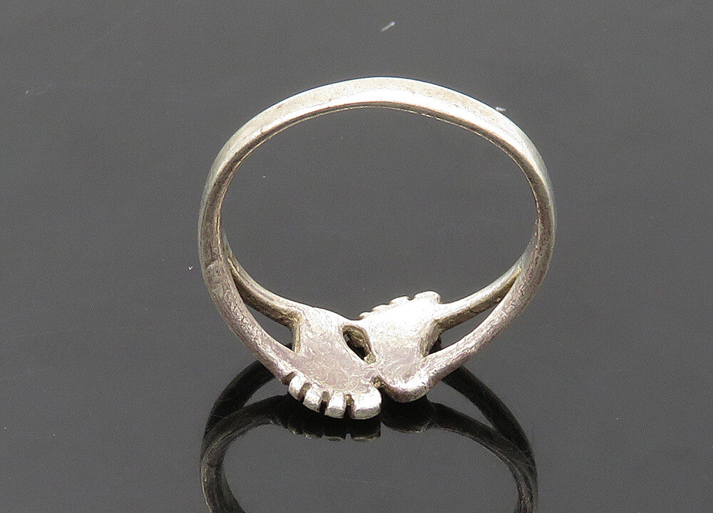925 Sterling Silver  Vintage Footprints Split Shank Band Ring Sz 8  RG21102