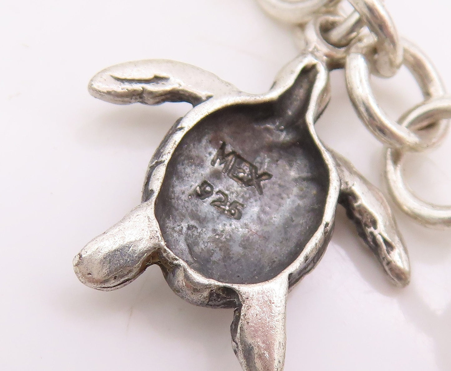 925 Sterling Silver Vintage Bracelet Etched Nautical Sea Turtle Link  BT11668