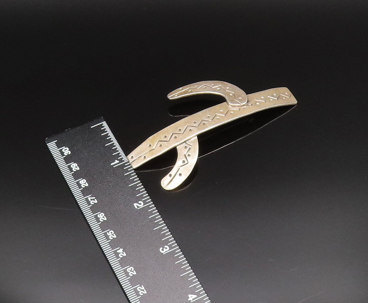 MEXICO 925 Silver  Vintage Etched Dots & Zig Zags Cactus Brooch Pin  BP9613