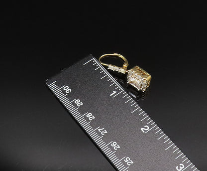 925 Silver  Vintage Elegant Gold Plated Topaz Square Frame Earrings  EG12072