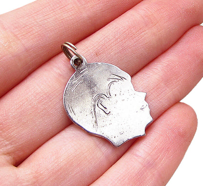 925 Sterling Silver  Boy Face Profile Charm Pendant  PT1746