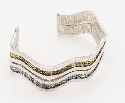 ADAMI & MARTUCCI 925 Silver  Vintage Two Tone Mesh Wavy Cuff Bracelet  BT9791