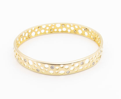 925 Sterling Silver  Topaz Gold Plated Circle Cutout Bangle Bracelet  BT5479