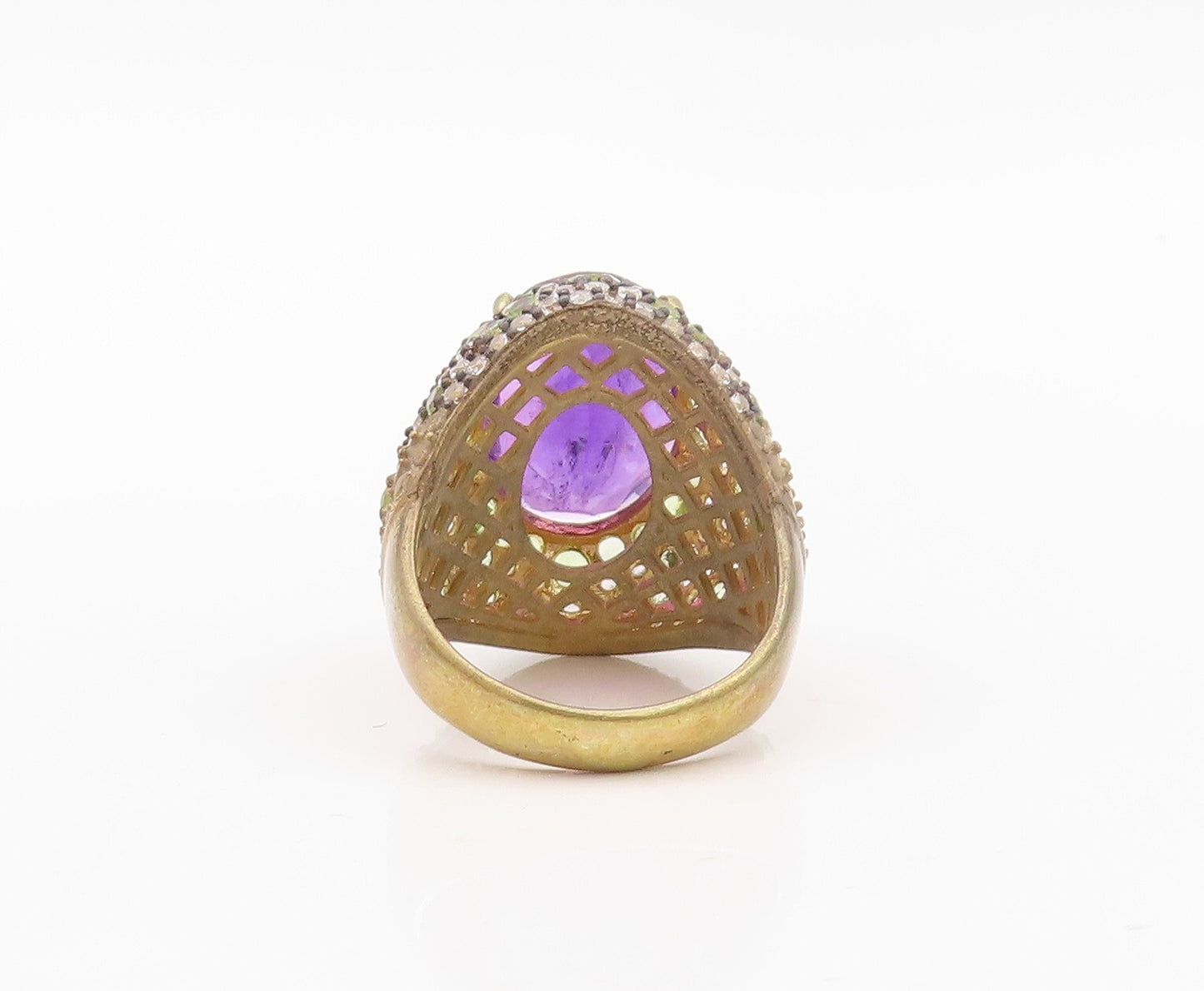 925 Sterling Silver Vintage Ring Gold Plate Amethyst Peridot & CZ  Sz 7  RG30160
