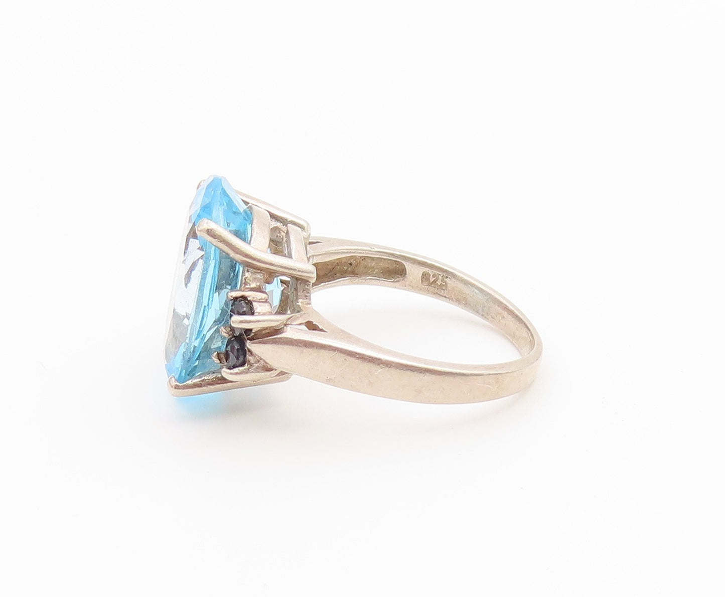 925 Sterling Silver Vintage Ring Oval Blue Topaz & Sapphire Band  Sz 7  RG36668