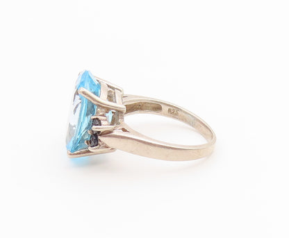 925 Sterling Silver Vintage Ring Oval Blue Topaz & Sapphire Band  Sz 7  RG36668