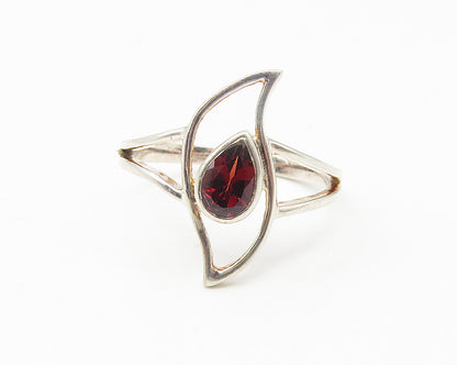 925 Sterling Silver  Tear Drop Garnet Open Design Band Ring Sz 8  RG10750