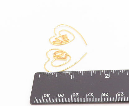 925 Sterling Silver Vintage Earrings Gold Plated Love Heart Wire Strings EG13762