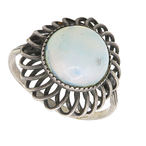 925 Sterling Silver  Vintage Milky Stone Floral Cocktail Ring Sz 12  RG17240