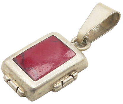 MEXICO 925 Sterling Silver  Vintage Red Jasper Square Drop Pendant  PT12818