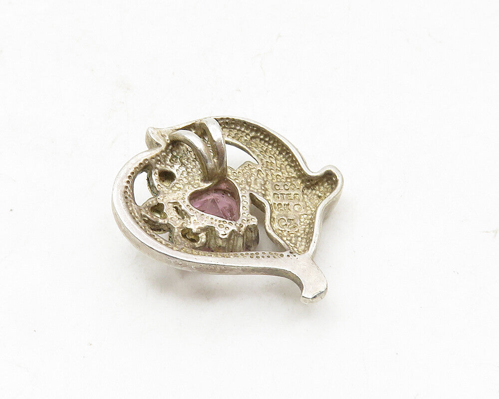 C.CO 925 Silver & 12K GOLD  Vintage Pink Topaz Dolphin Heart Pendant  PT7536