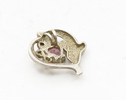 C.CO 925 Silver & 12K GOLD  Vintage Pink Topaz Dolphin Heart Pendant  PT7536