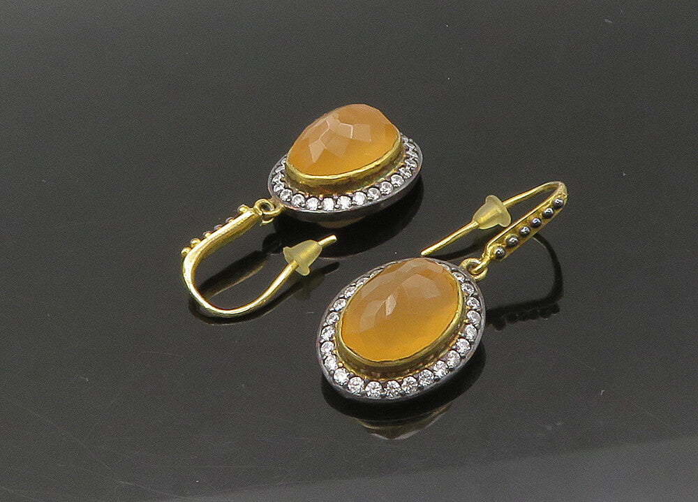 925 Silver  Vintage Faceted Carnelian & Cubic Zirconia Drop Earrings  EG10851