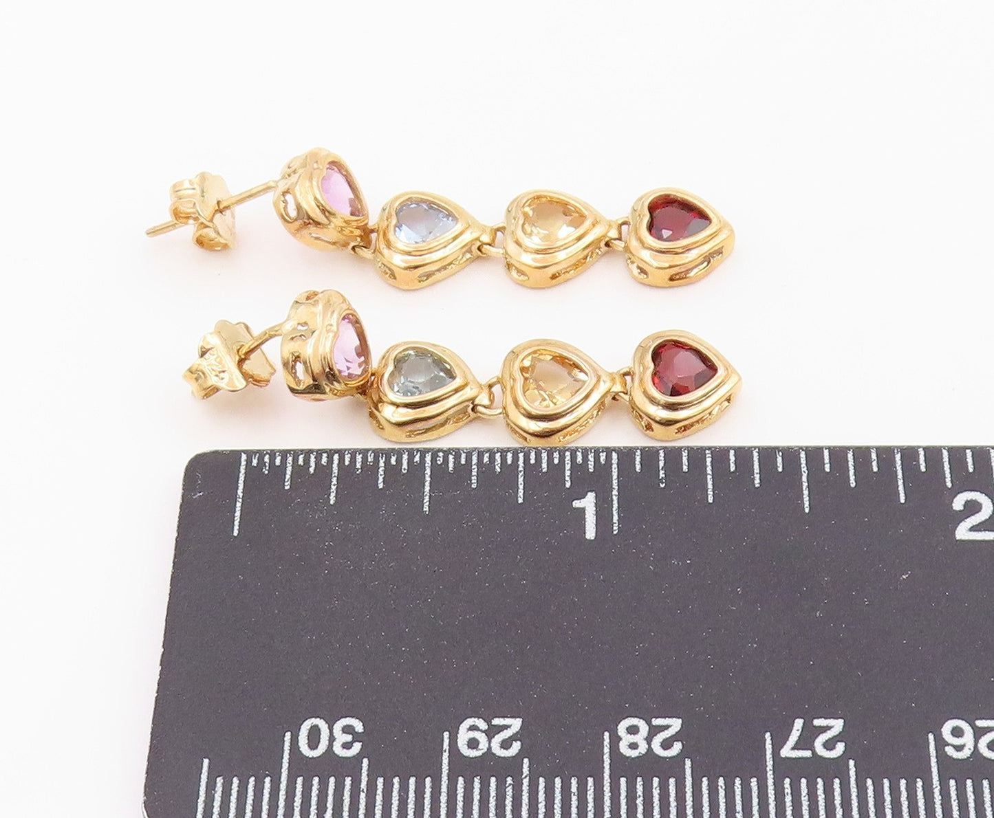 925 Sterling Silver Vintage Earrings Gold Plated Gemstone Heart Drop  EG14460