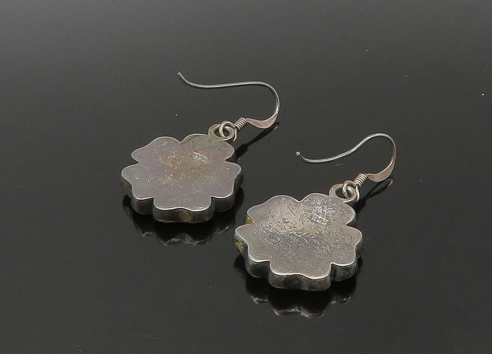 925 Sterling Silver  Vintage Mother Of Pearl Flower Dangle Earrings  EG11055