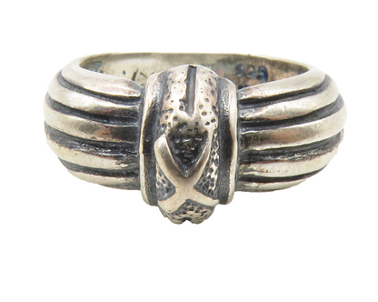 925 Sterling Silver  Vintage Dark Tone X Dome Ribbed Band Ring Sz 7  RG11806