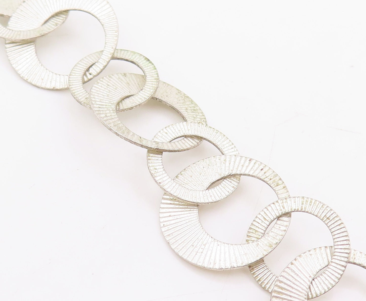 925 Sterling Silver Vintage Necklace Chunky Etched Geometric Circle Link  NE4744