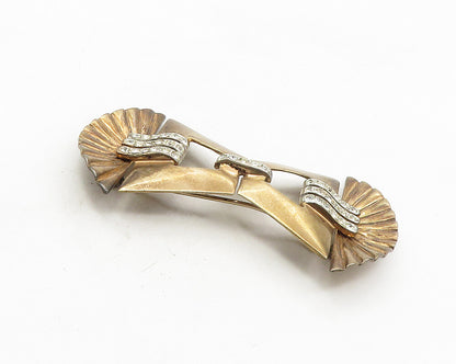 925 Sterling Silver  Vintage White Topaz Modernist Bow Brooch Pin  BP3964