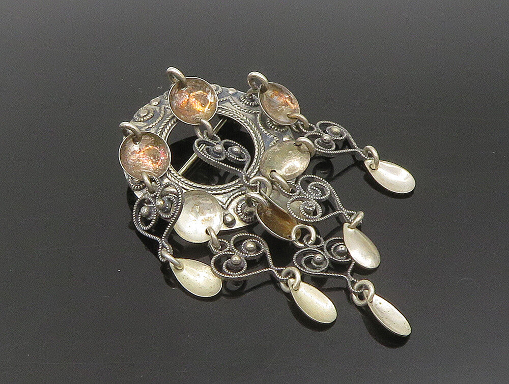 EUROPEAN 925 Silver  Vintage Rope Twist Love Heart Dangle Brooch Pin  BP9457