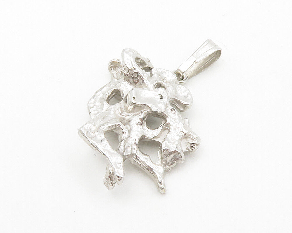925 Sterling Silver  Vintage Shiny Sculpted Dancing Couple Pendant  PT10744