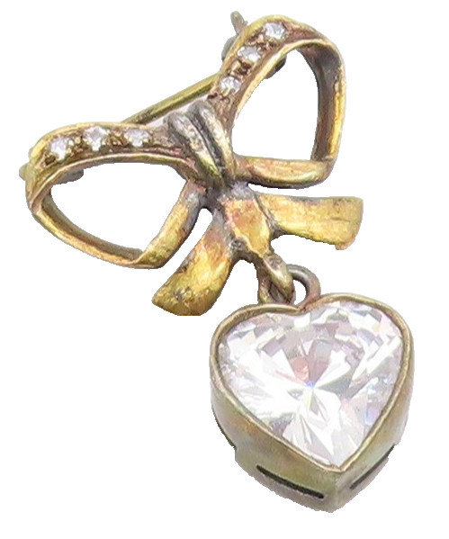 925 Silver  Vintage Cubic Zirconia Bow Tie & Love Heart Brooch Pin  BP9575