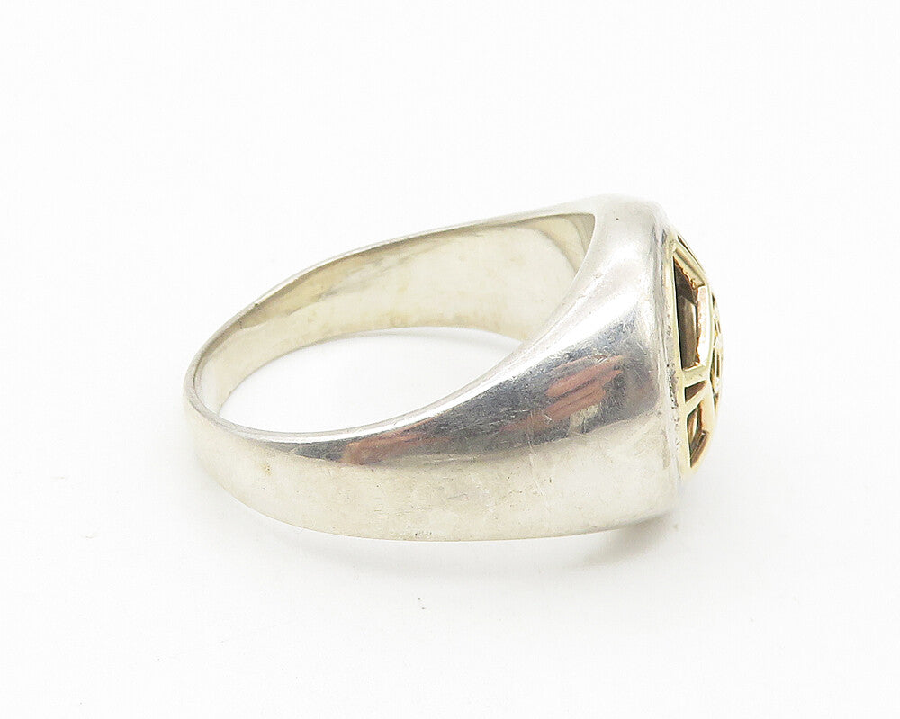 925 Sterling Silver & 14K GOLD  Shiny Two Tone Cutout Band Ring Sz 12  RG11244