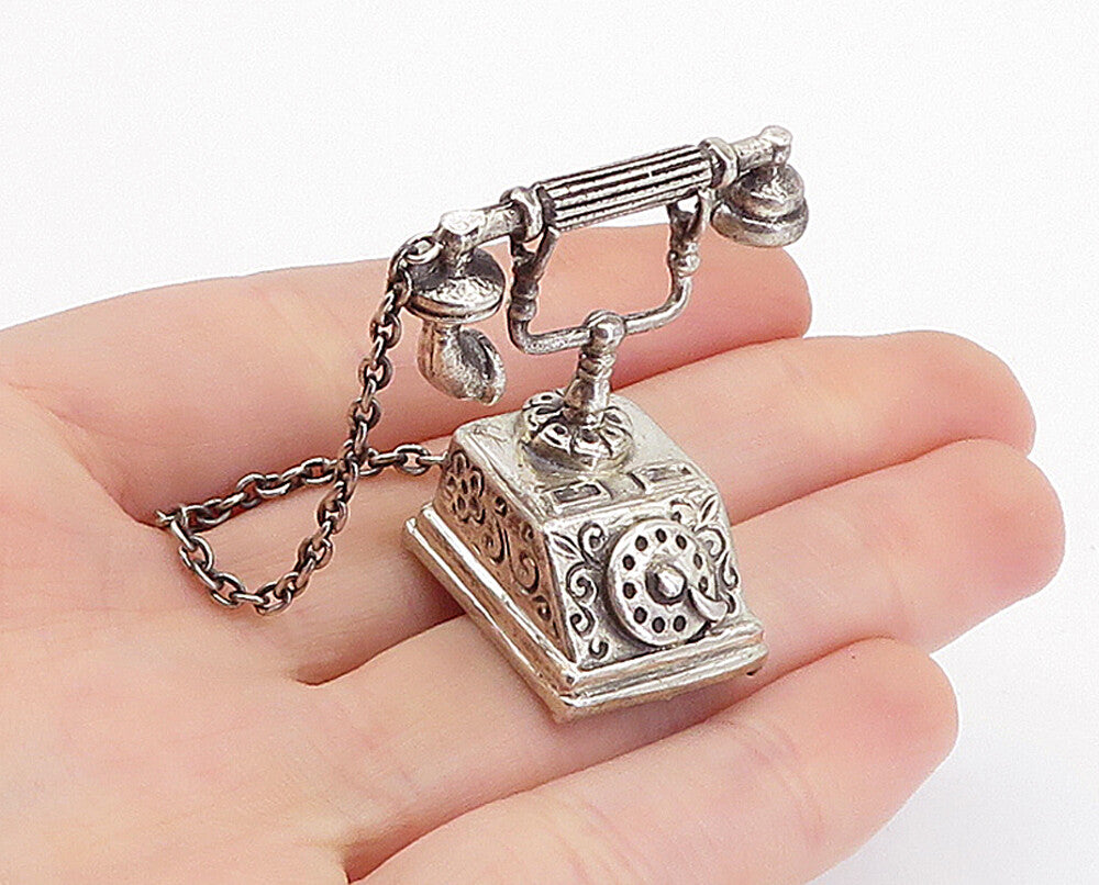 MEDUSA 925 Silver  Vintage Antique Old Fashioned Telephone Ornament  TR1127