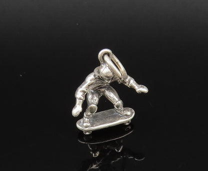 925 Sterling Silver  Vintage Sculpted Man Riding Skateboard Pendant  PT21589