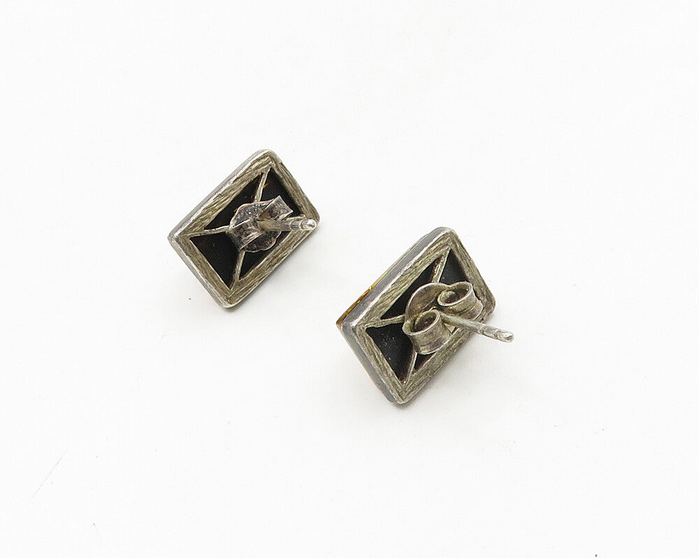 925 Sterling Silver  Vintage Cabochon Cut Amber Stud Earrings  EG9103