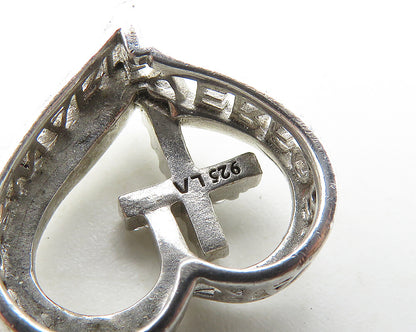 925 LA Sterling Silver  Vintage Petite Topaz Cross Love Heart Pendant  PT14909