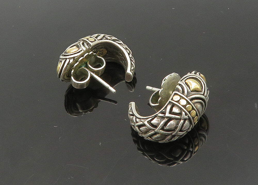 JOHN HARDY 925 Silver & 18K GOLD  Vintage 2 Tone Curve Drop Earrings  EG10792