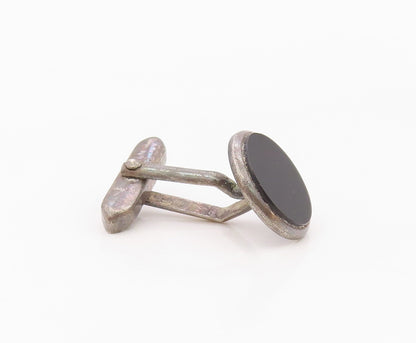 925 Sterling Silver  Vintage Minimalist Round Black Onyx Cuff Links  TR3441