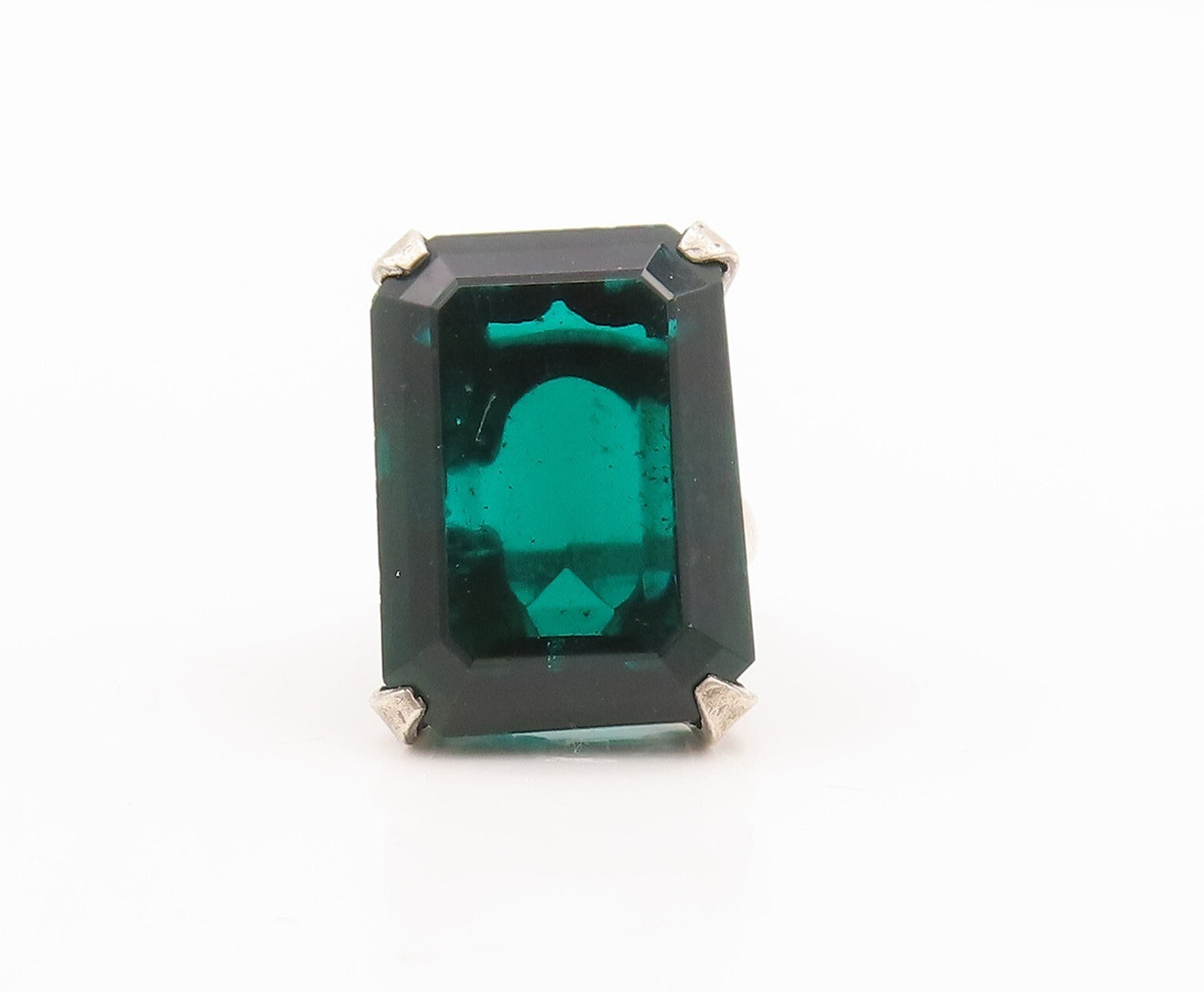 925 Sterling Silver Vintage Ring UNCAS Antique Large Green CZ  Sz 5  RG29088