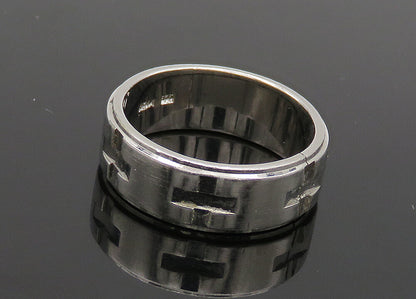 925 Sterling Silver  Vintage Shiny Cross Pattern Band Ring Sz 8.5  RG20705