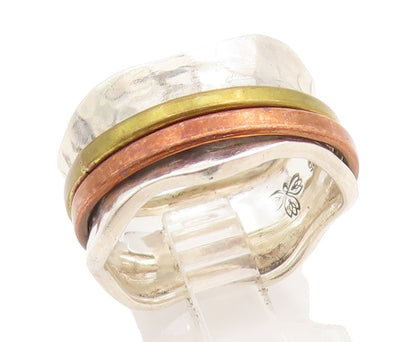 925 Sterling Silver Vintage Ring Multi Tone Spinner Wide Band  Sz 9  RG34854
