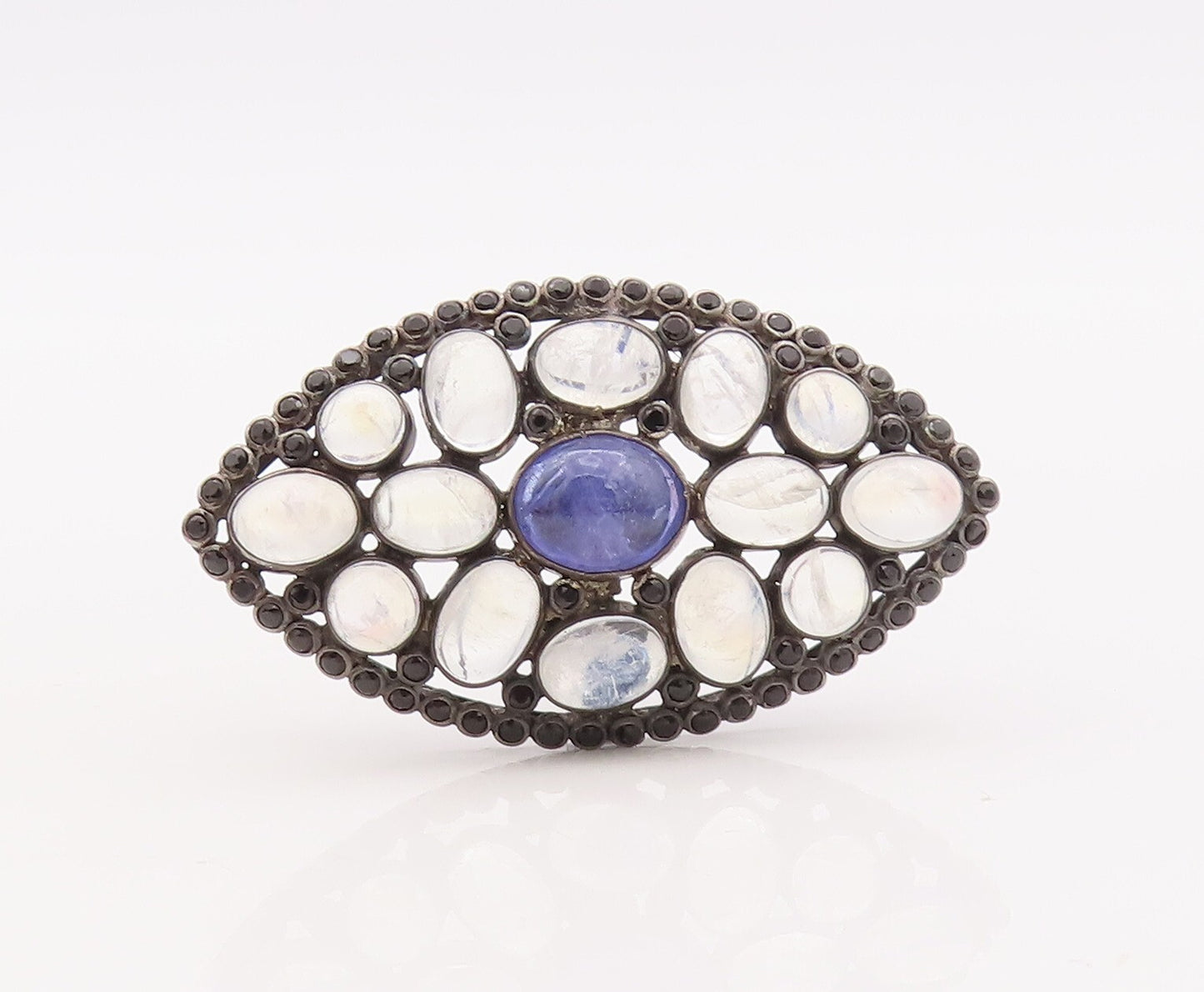 925 Sterling Silver Vintage Ring Oval Cabochon Moonstone & Spinel  Sz 7  RG29896