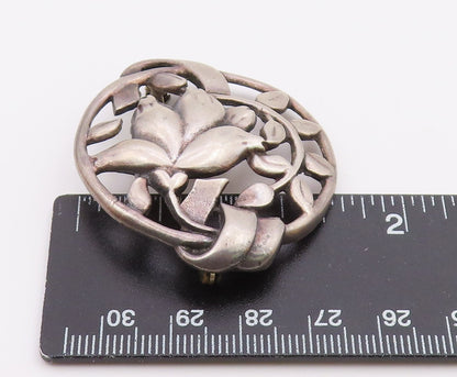 925 Sterling Silver  Vintage Antique Dark Tone Floral Vine Brooch Pin  BP6688