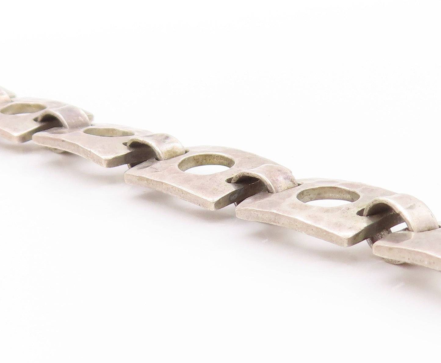 925 Sterling Silver Vintage Bracelet Square Open Work Metal Linked BT11271