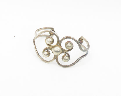 DDD MEXICO 925 Silver  Vintage Open Love Heart Swirl Cuff Bracelet  BT7849