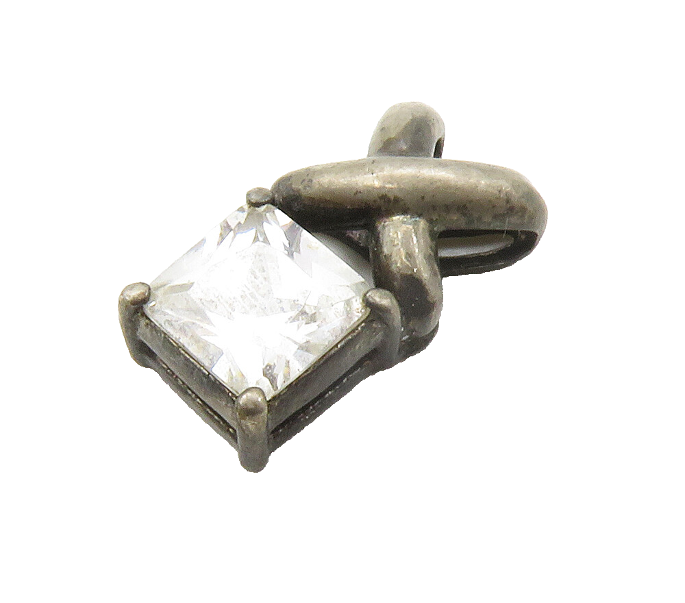 925 Sterling Silver  Vintage Prong Set White Topaz X Bail Pendant  PT11725