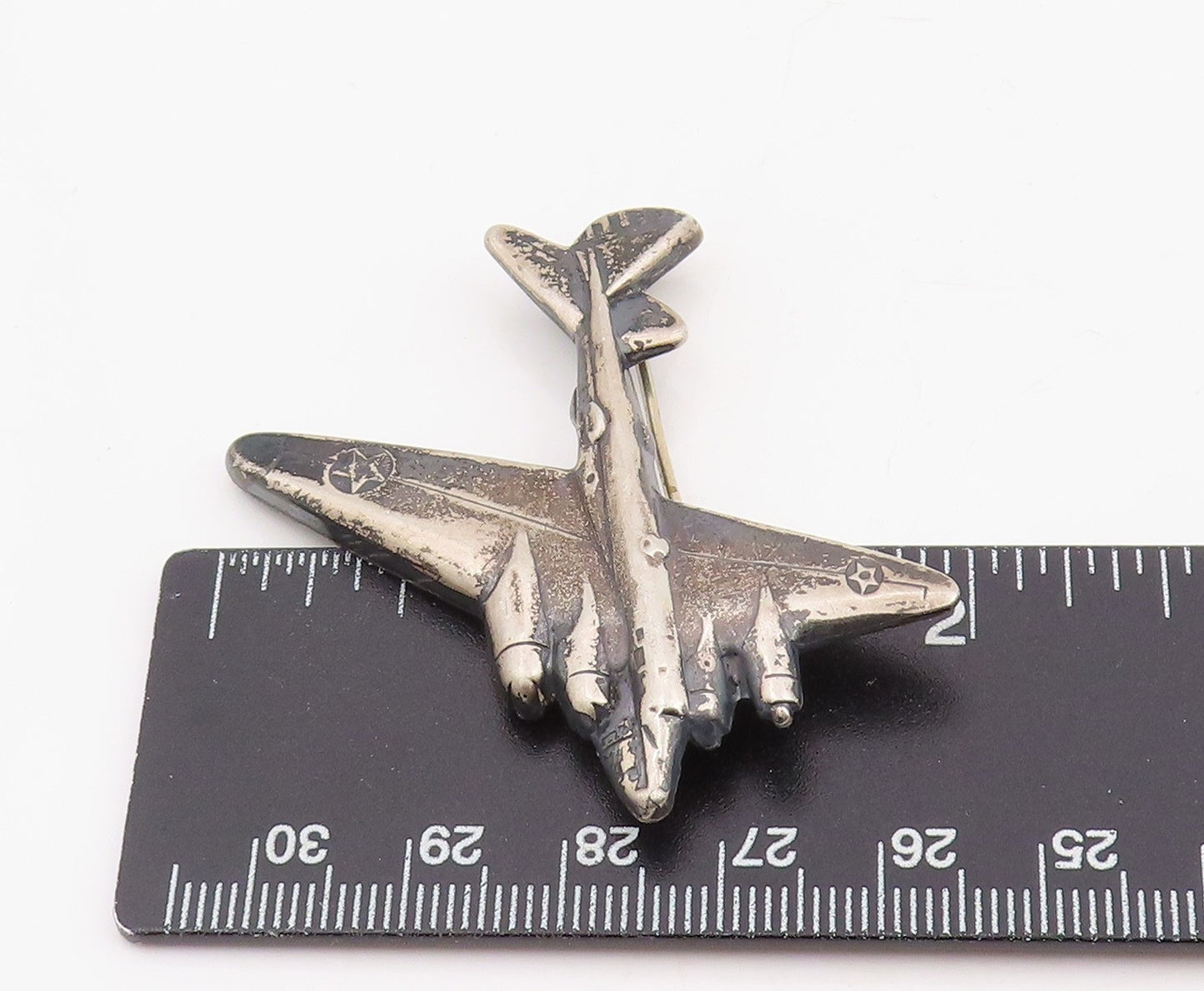 925 Sterling Silver Vintage Brooch Pin Carved Military Bomber Aircraft  BP12329