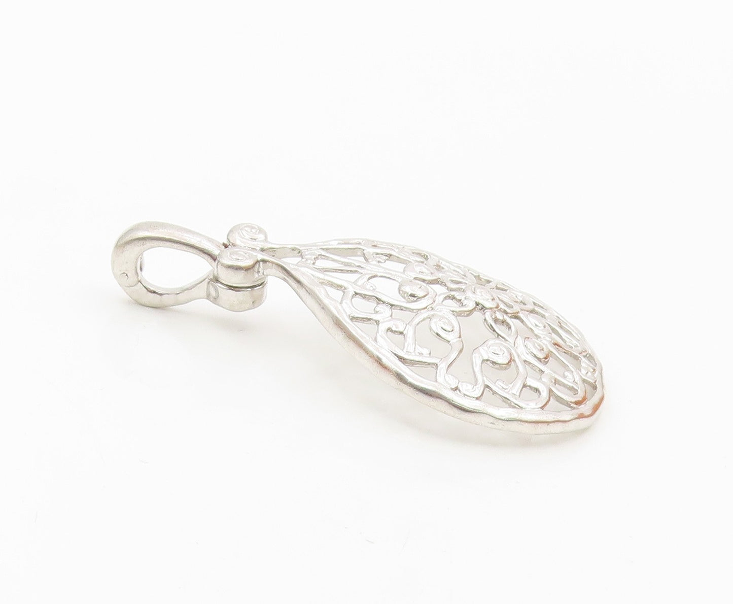 925 Sterling Silver  Vintage Shiny Open Floral Swirl Design Pendant  PT15801