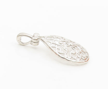 925 Sterling Silver  Vintage Shiny Open Floral Swirl Design Pendant  PT15801