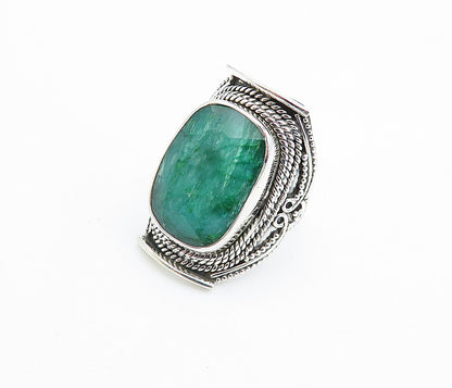 925 Sterling Silver  Faceted Emerald Twist Swirl Cocktail Ring Sz 6.5  RG7803
