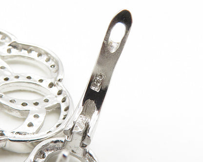 925 Sterling Silver  Shiny Cubic Zirconia Open Design Dangle Earrings  EG9036