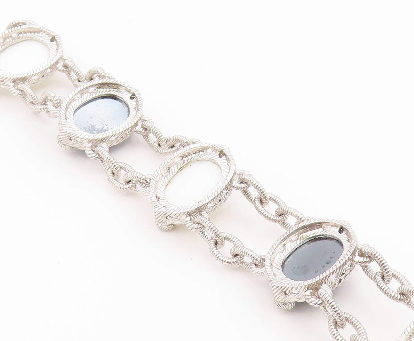 925 Sterling Silver Vintage Bracelet JUDITH RIPKA White Agate & Quartz  BT12180