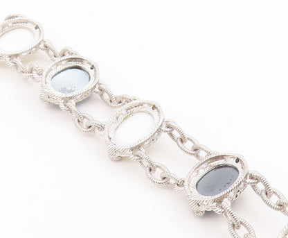 925 Sterling Silver Vintage Bracelet JUDITH RIPKA White Agate & Quartz  BT12180