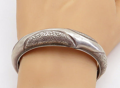 925 Sterling Silver  Vintage Antique Etched Detail Domed Cuff Bracelet  BT1760