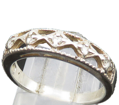 AVON 925 Silver  Vintage Topaz Diamond Shape Pattern Band Ring Sz 8  RG20756